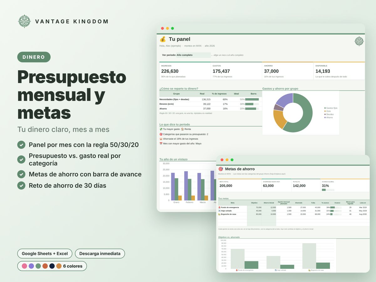 Portada de la plantilla Presupuesto mensual y metas