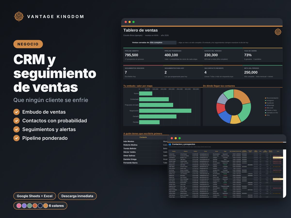 Portada de la plantilla CRM y seguimiento de ventas