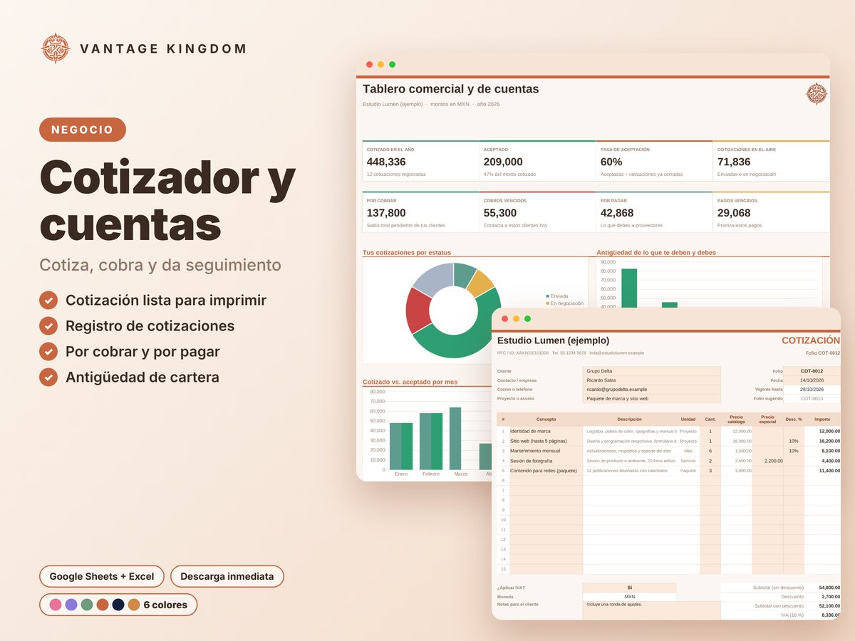 Portada de la plantilla Cotizador y cuentas
